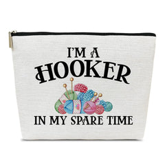 Ythuil Crochet Gifts Makeup Bag Crochet Gifts for Crochet Lovers Crocheters Knitters Crochet Knitting Gifts for Women Im A Hooker In My Spare Time Makeup Cosmetic Bag for Purse