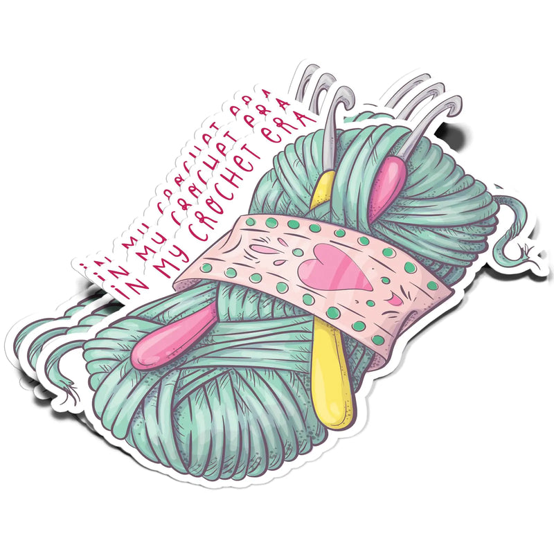 (3Pcs) in My Crochet Era Sticker Crochet Knitting Lover Decal Waterproof Vinyl Stickers Adult for Laptop Kindle Car Tumbler Water Bottle Mug Phone Gift for Mom Grandma Sister Women - Size 3”x1.5”